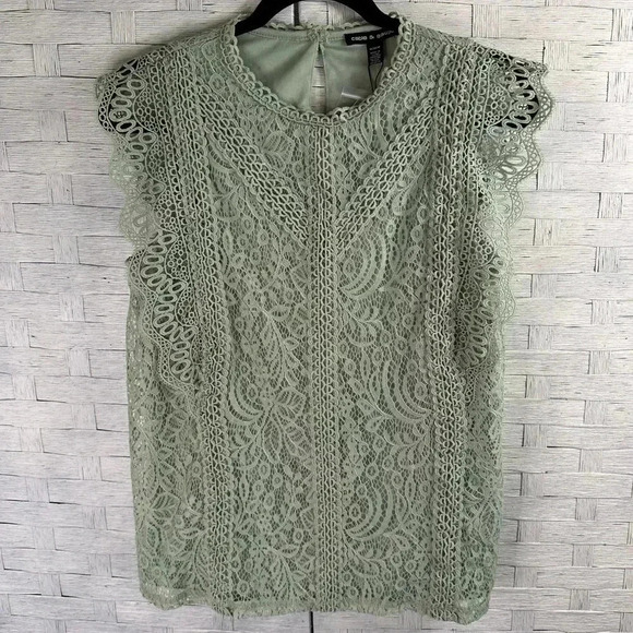 Cable & Gauge Tops - Cable & Gauge mint green lace blouse with flutter sleeves feminine coquette girl